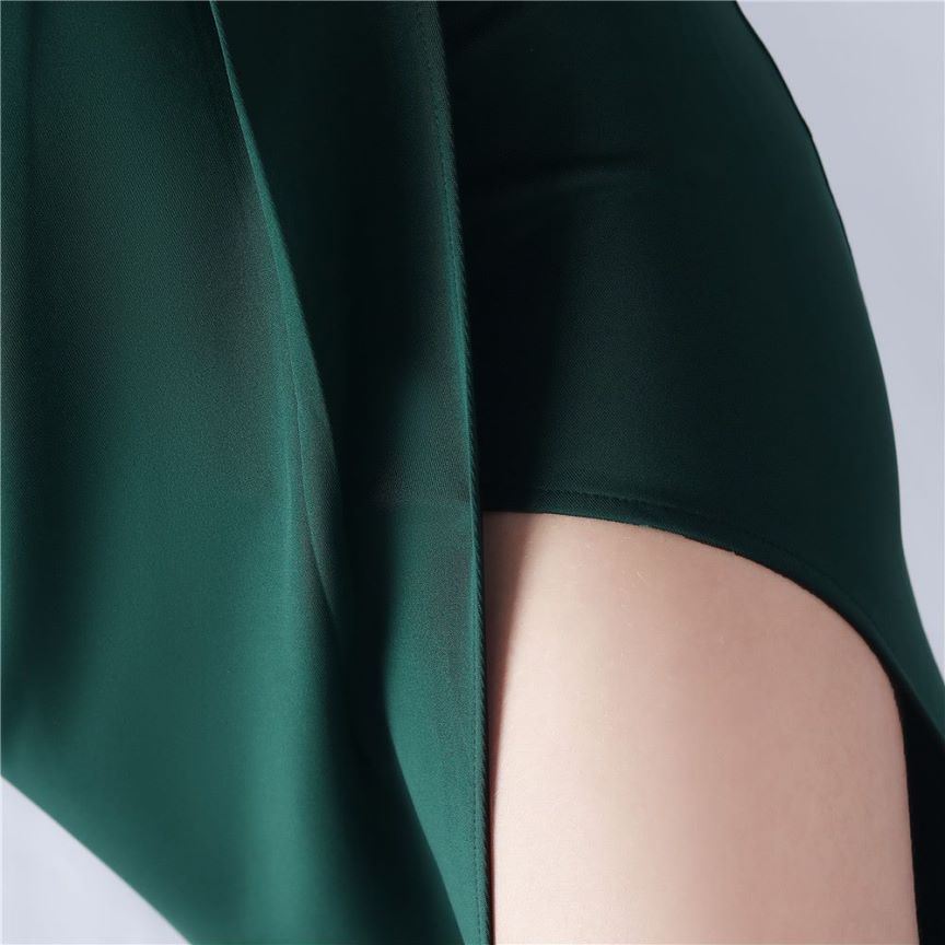 Glamorous One Side Shoulder with Overlap Slit Evening Dress (Green) (Made To Order)