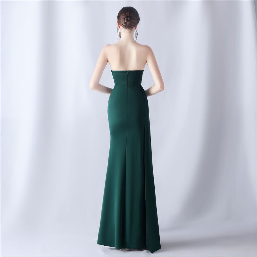 [Copy]Strapless Sexy Corset With Side Split Evening Gown (Green) (Made To Order)