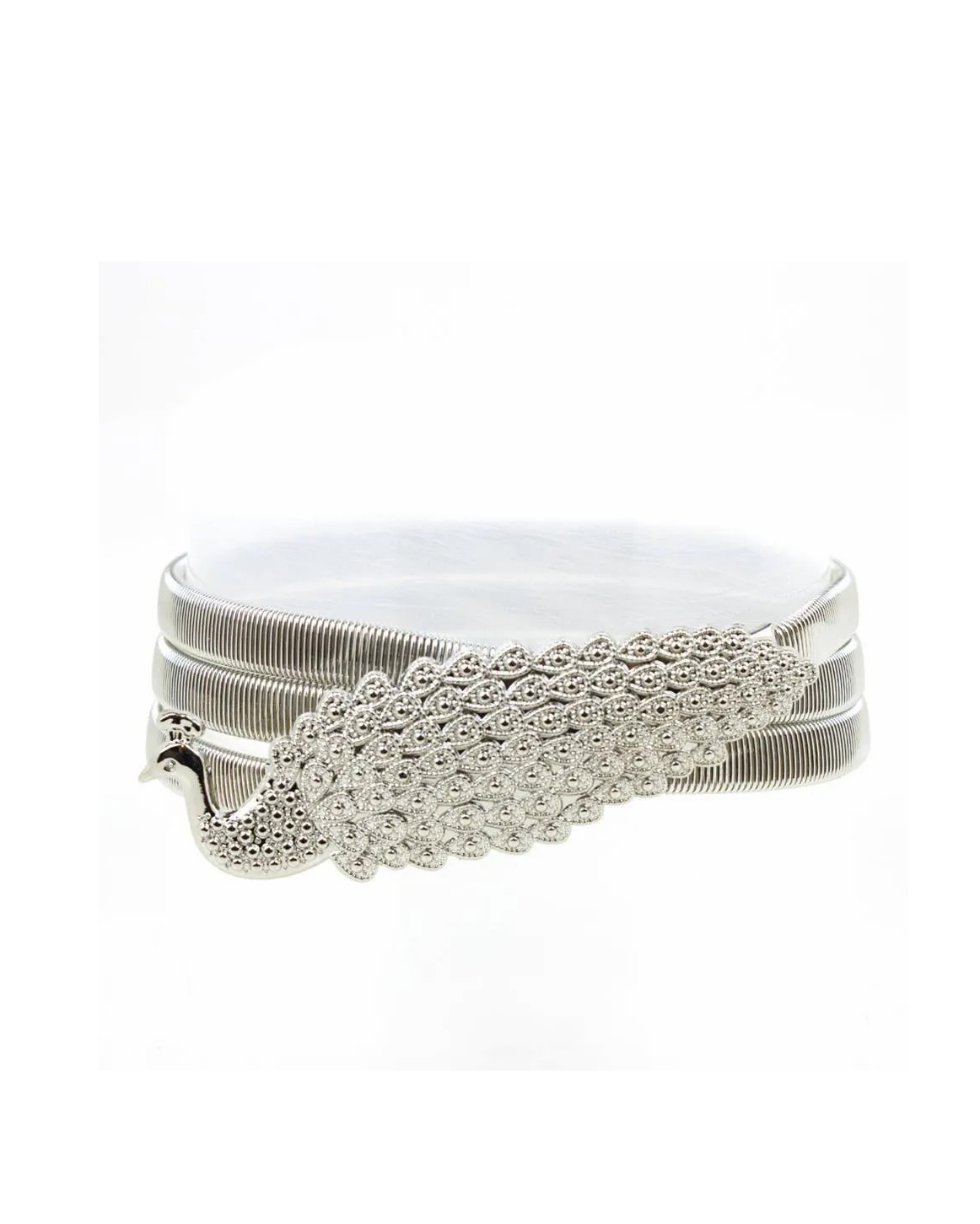 Women Stretchable Spring Peacock Belt - Silver