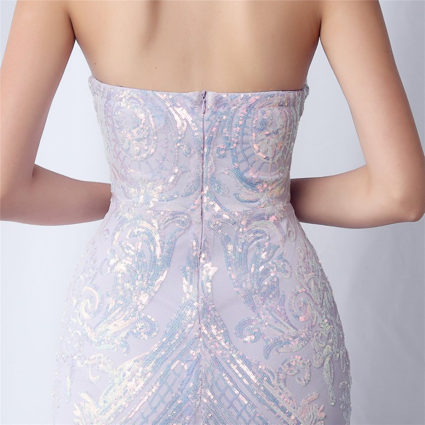 Strapless Sequins Frills Evening Gown (Lavender) (Made To Order)
