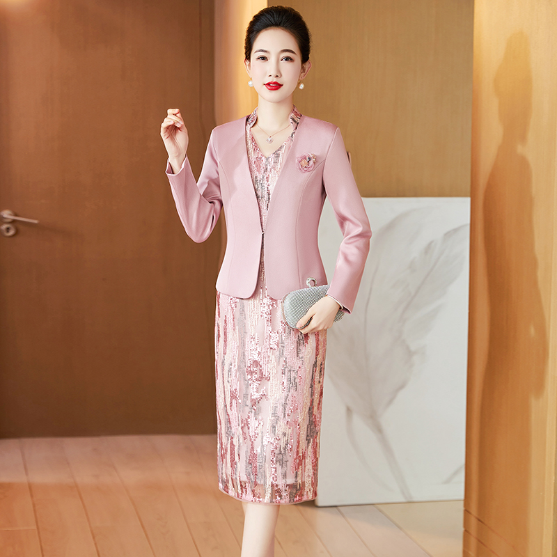 Elegant Queen Anne Sequins Midi Dress (Made To Order)