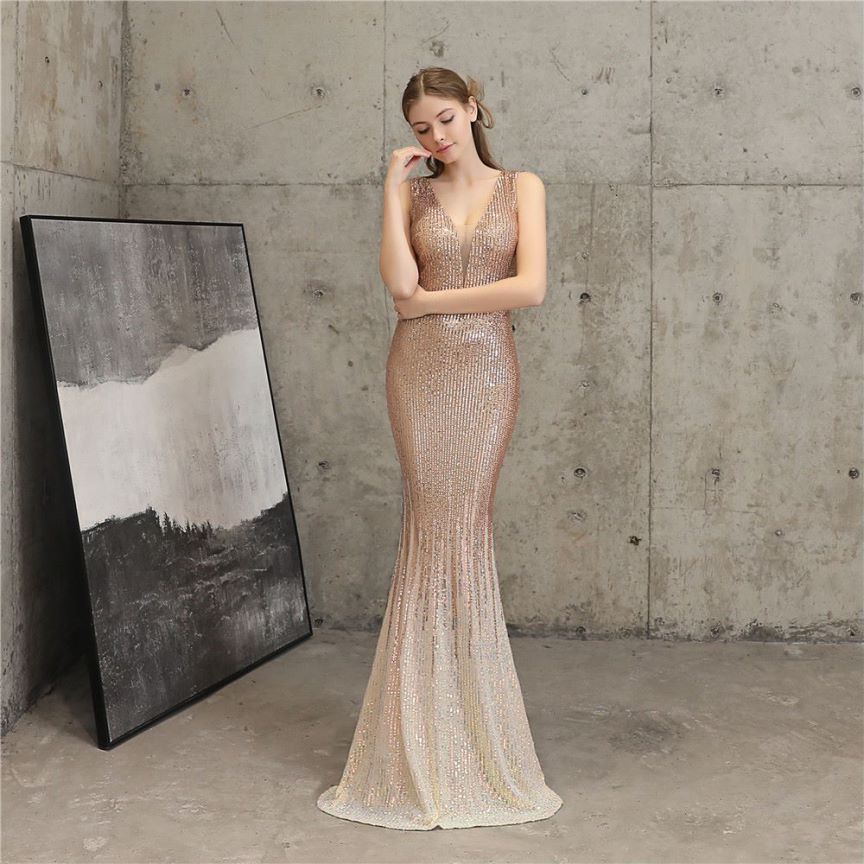 Two Tone Sequins Mermaid Gown (RoseGold) (Made To Order)