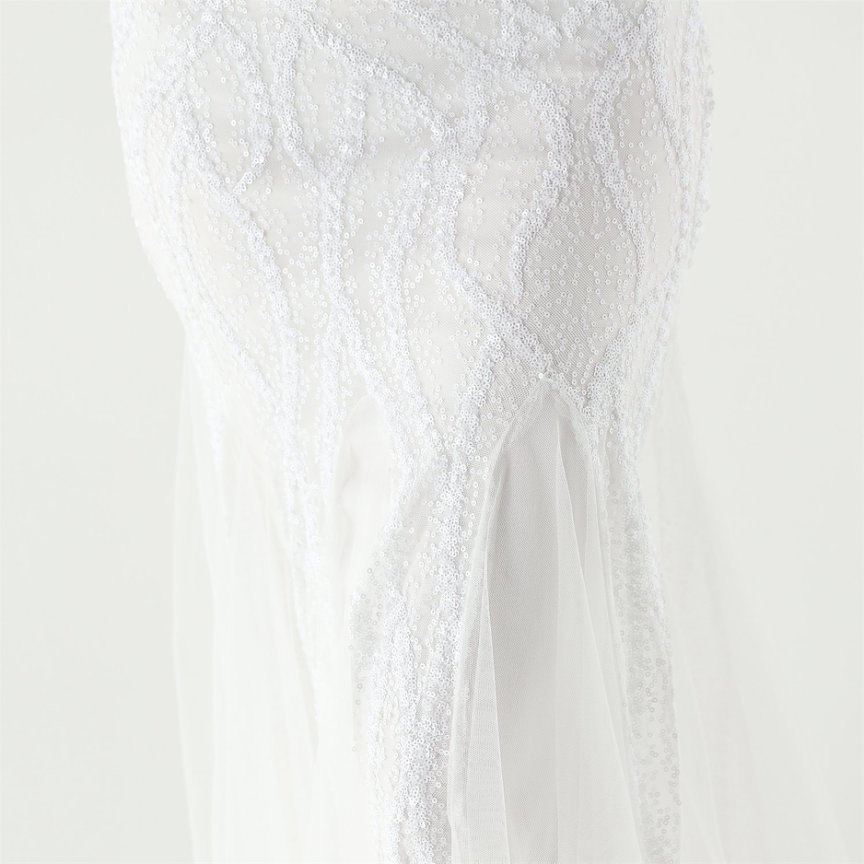Fashion Crystal Beads with Splits Tail Evening Gown (White) (Made To Order)
