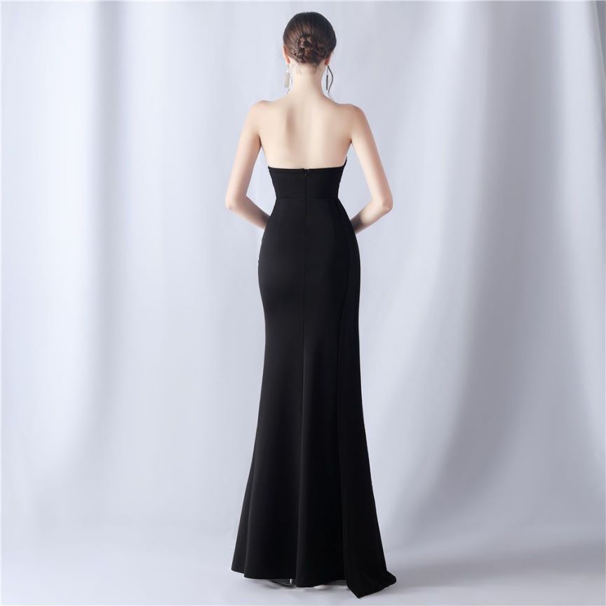 Strapless Sexy Corset With Side Split Evening Gown (Black) (Made To Order)
