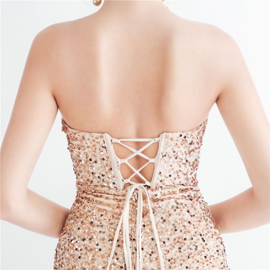 Strapless Corset Sequins with High Slit (Gold) (Made To Order)
