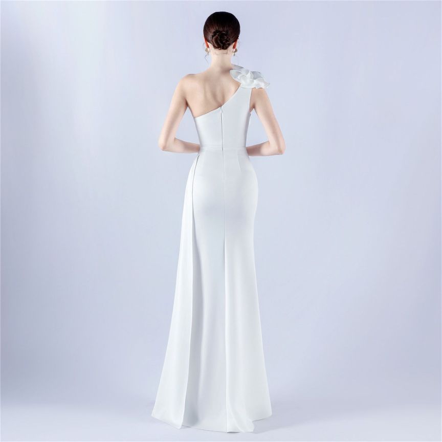 Gorgeous One Side Shoulder Evening Gown (White) (Retail)
