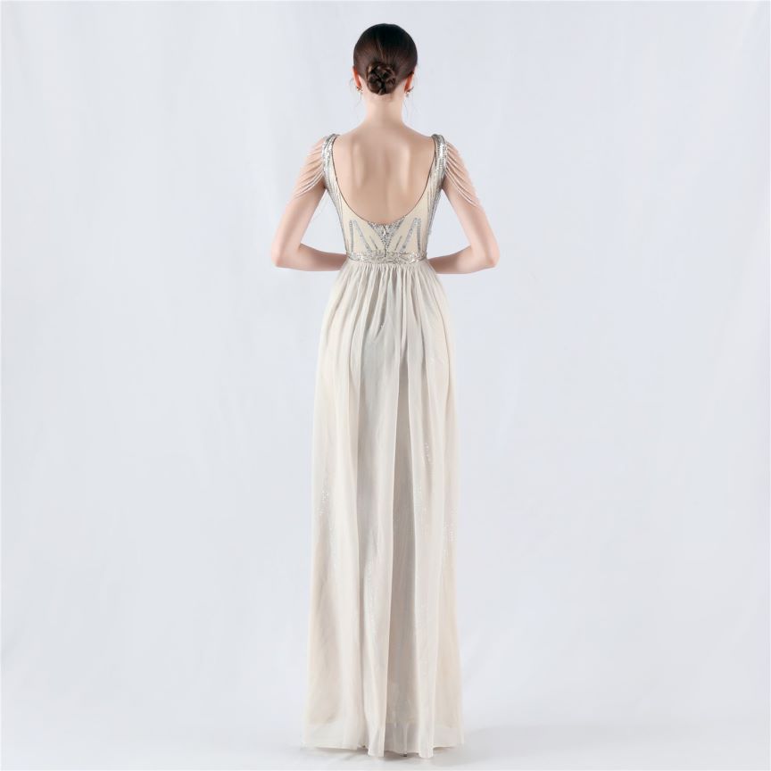 Elegant Crystal Beads Sequins Mermaid Cape Skirt Gown (Silver) (Made To Order)
