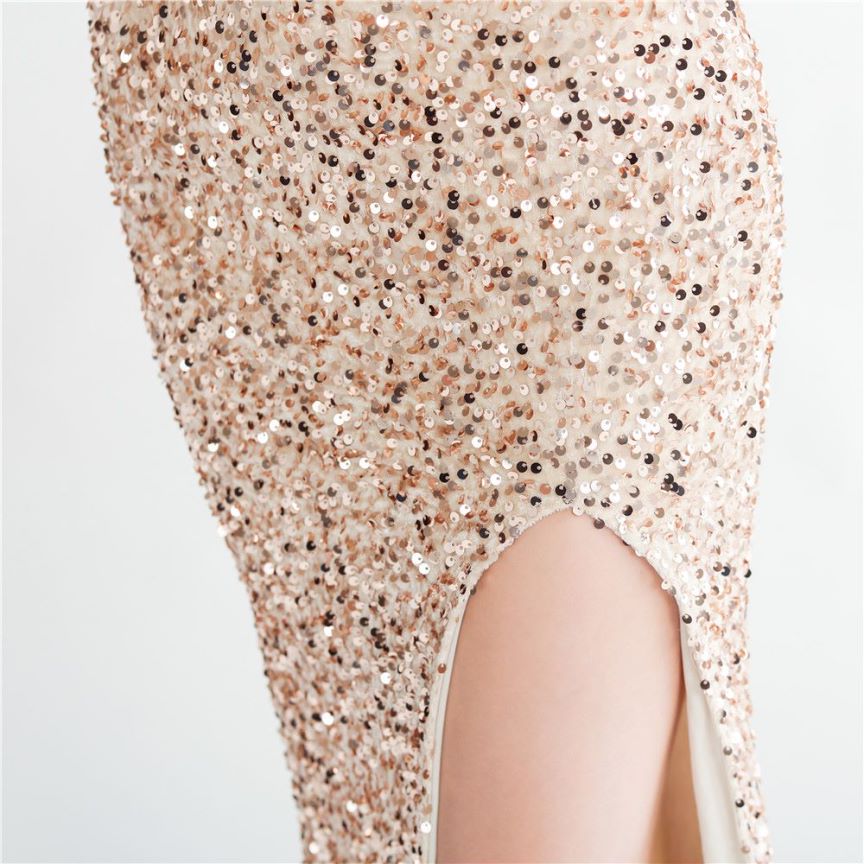 Strapless Corset Sequins with High Slit (Gold) (Made To Order)