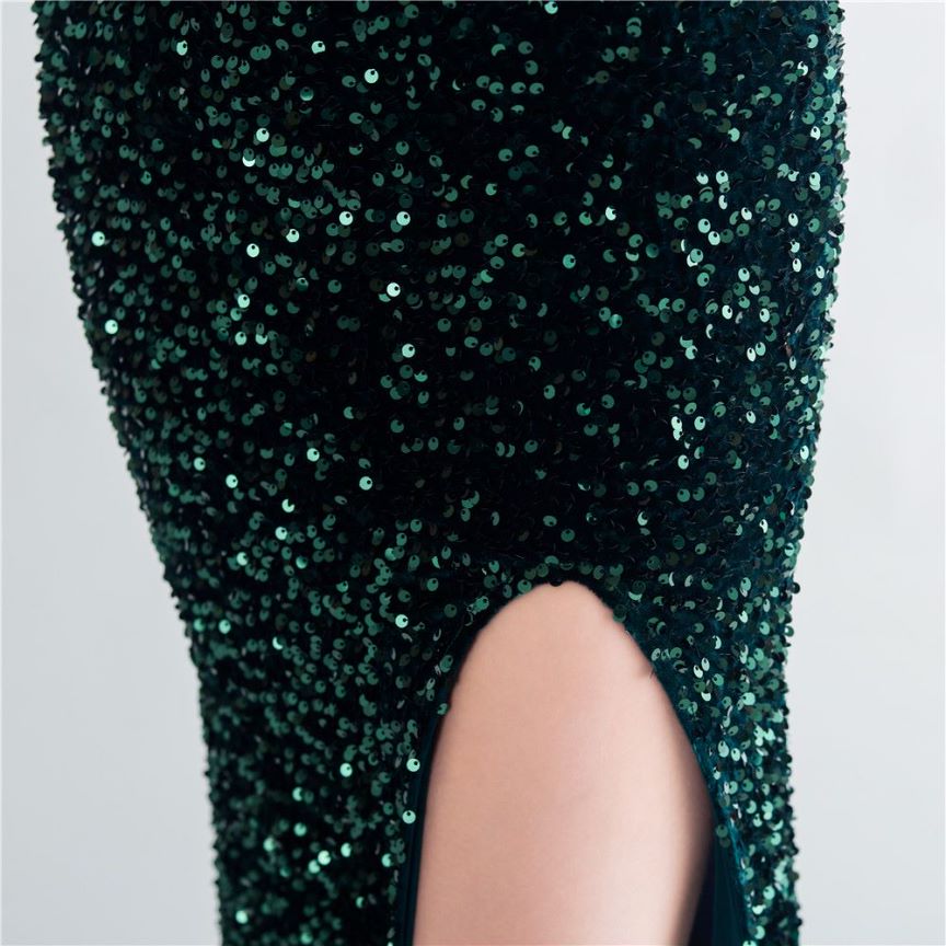 Strapless Corset Sequins with High Slit (Green) (Made To Order)