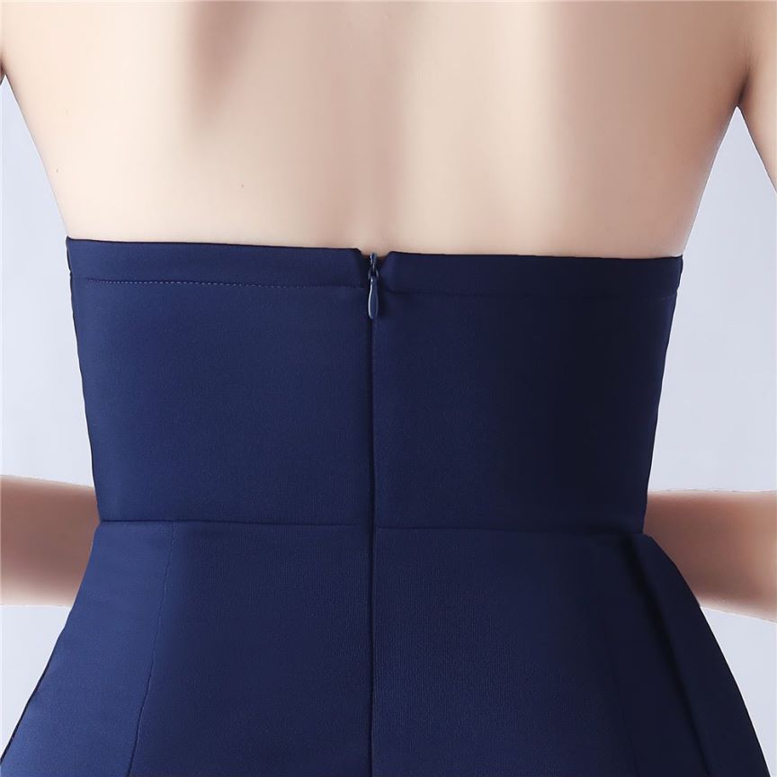 Strapless Sexy Corset With Side Split Evening Gown (Navy Blue) (Made To Order)