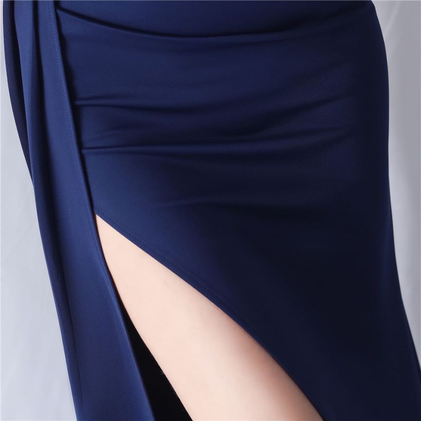 Strapless Sexy Corset With Side Split Evening Gown (Navy Blue) (Made To Order)