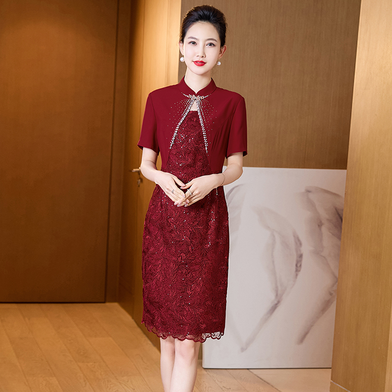 Elegant Lace Maroon Cheongsam (Made To Order)