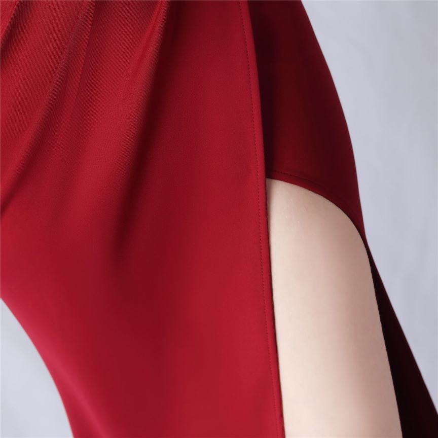 Glamorous One Side Shoulder with Overlap Slit Evening Dress (Maroon) (Made To Order)