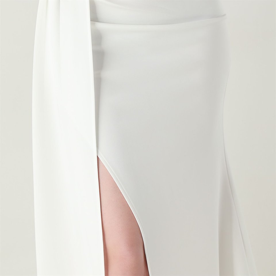 Spaghetti Pleated Waist Evening Gown (White) (Made To Order)