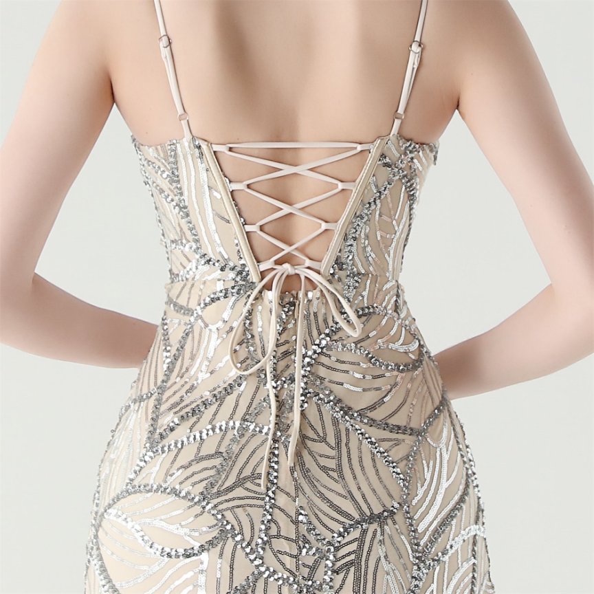 Elegant Sequin Pattern Mermaid Evening Gown (Silver) (Made To Order)