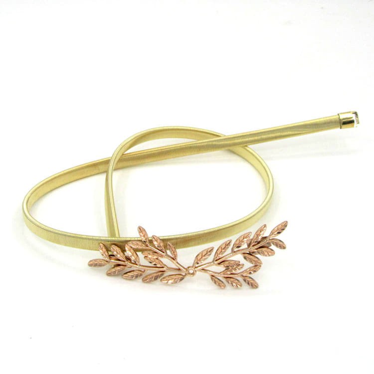 Women Stretchable Spring Leaf Silver Gold Belt