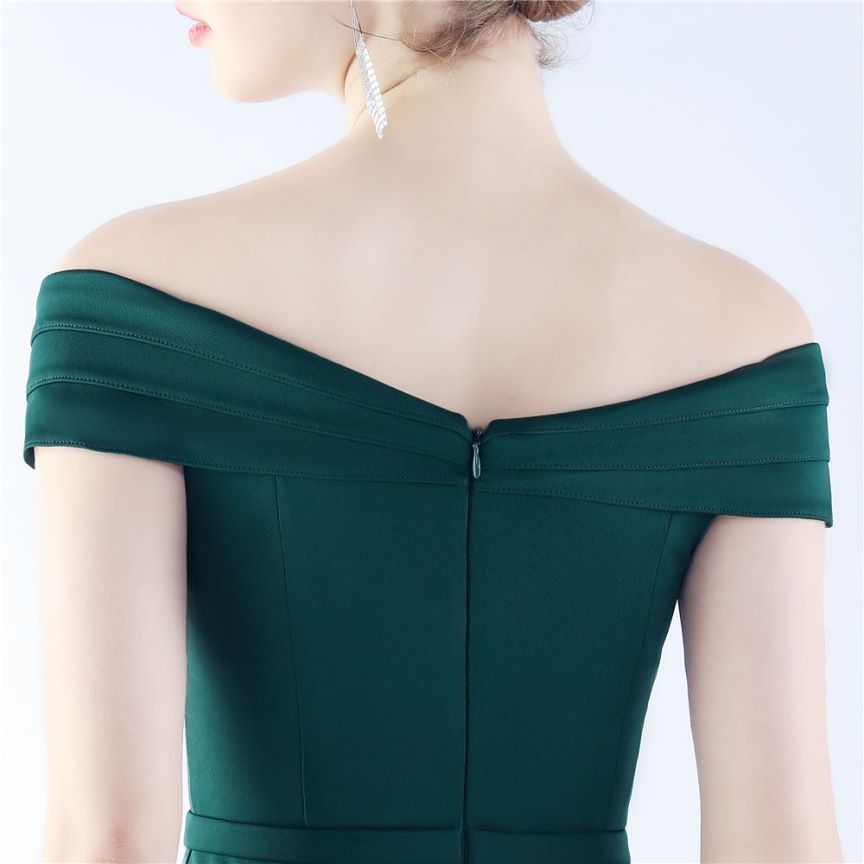 Off Shoulder Ruffles With Split Slit Evening Gown (Green) (Made To Order)