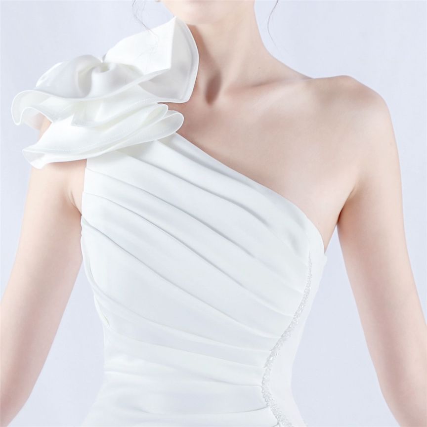 Gorgeous One Side Shoulder Evening Gown (White) (Retail)