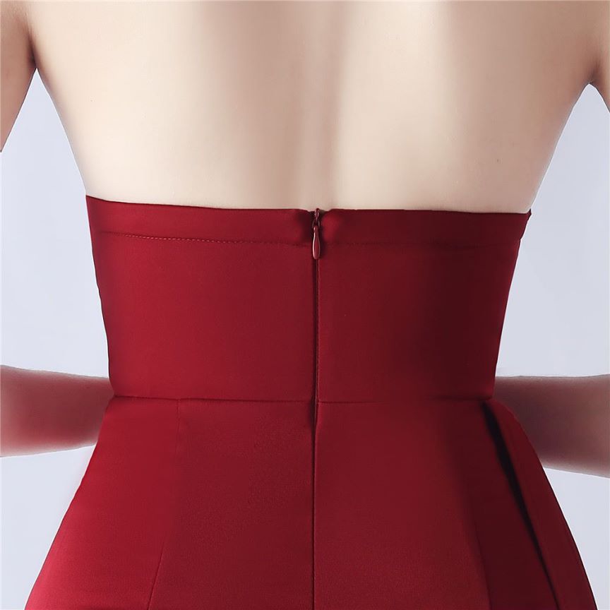 Strapless Sexy Corset With Side Split Evening Gown (Maroon) (Made To Order)