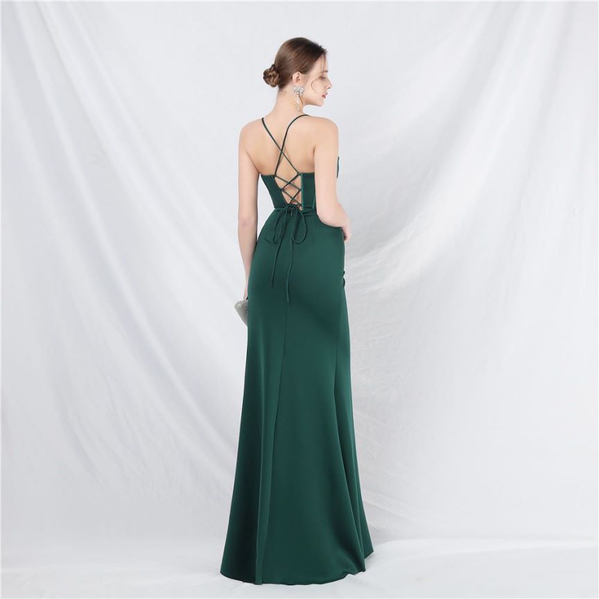 Spaghetti Back Cross Overlap Slit (Made To Order) (Green)