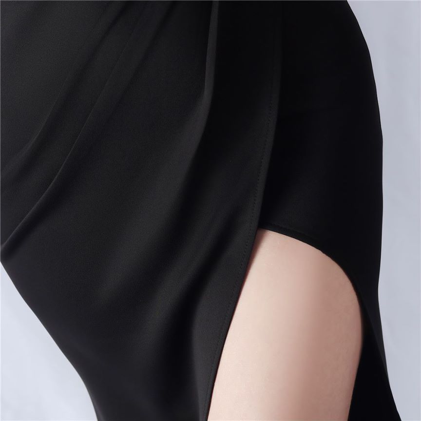 Glamorous One Side Shoulder with Overlap Slit Evening Dress (Black) (Made To Order)