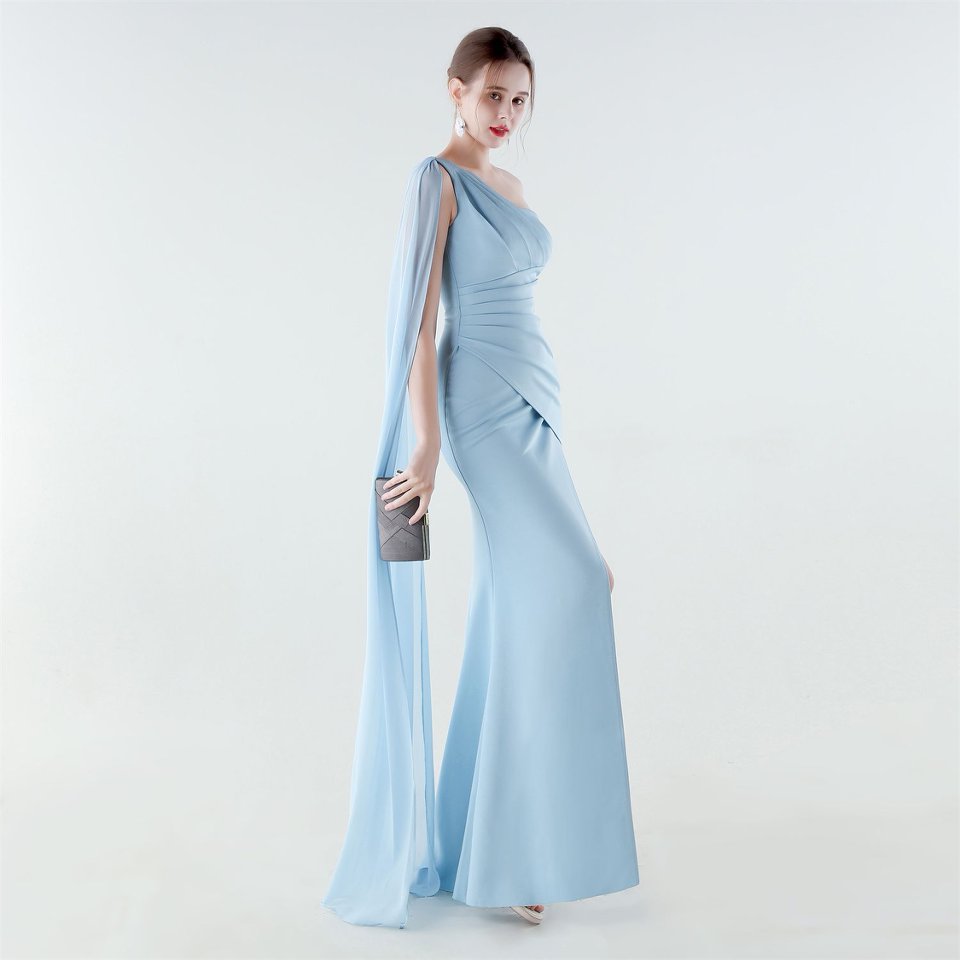 One Side Shoulder with Cape Scarf (Light Blue) (Make To Order)