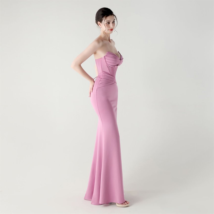 Strapless Pleated Corset Evening Gown (Lavender) (Made To Order)