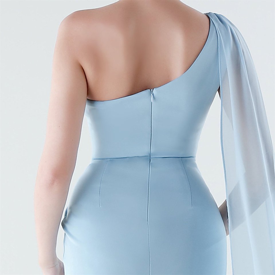 One Side Shoulder with Cape Scarf (Light Blue) (Make To Order)
