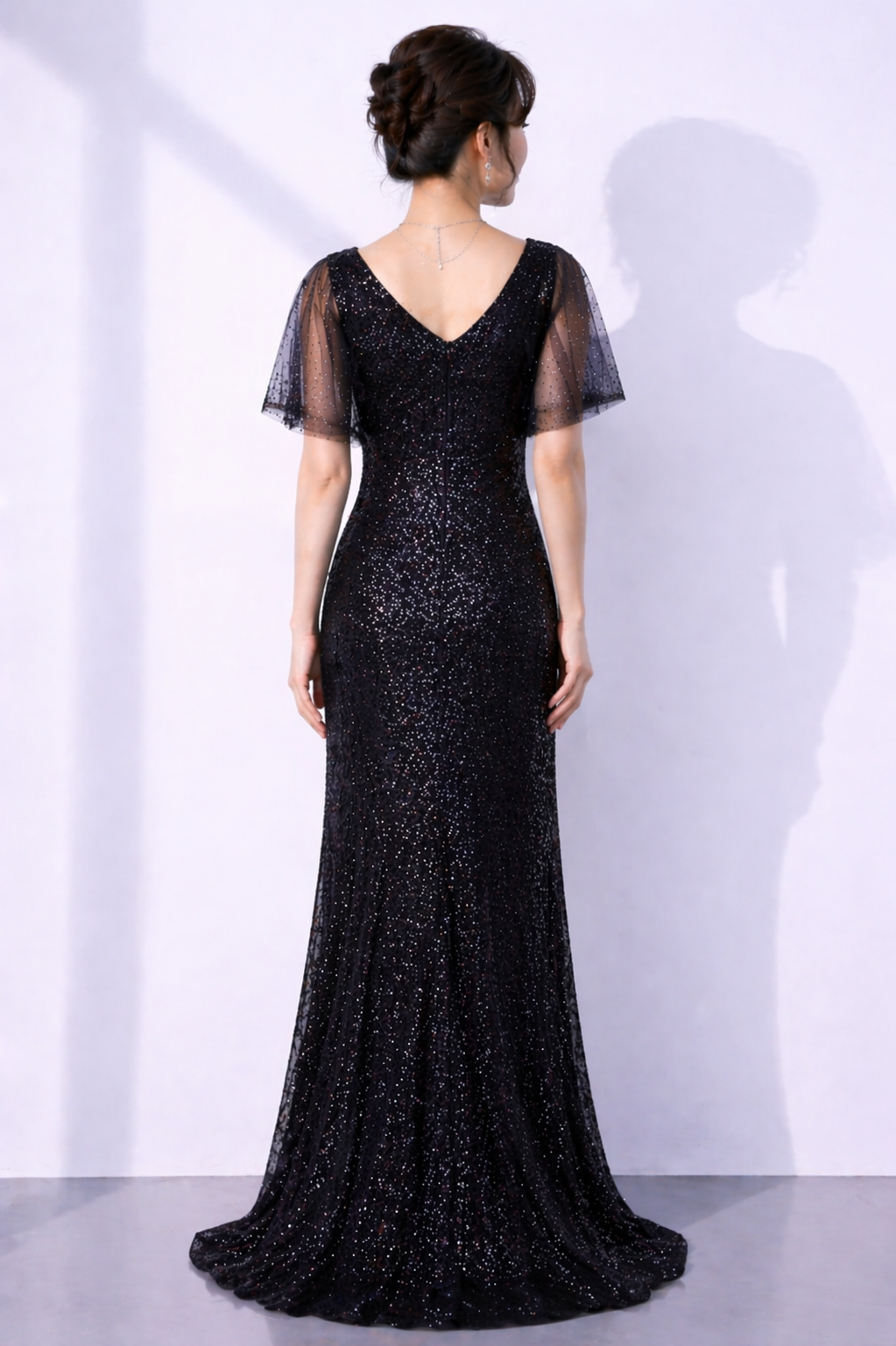 V-Neck Sequins in A-line Gown (Black)