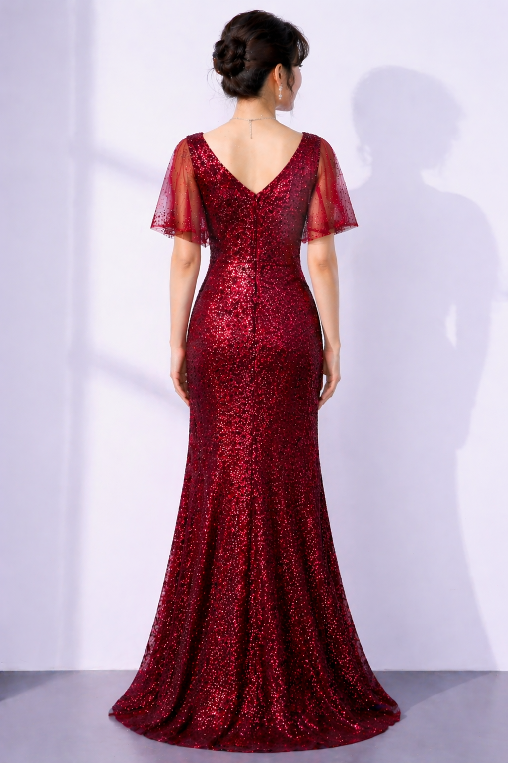 V-Neck Sequins in A-line Gown (Maroon)