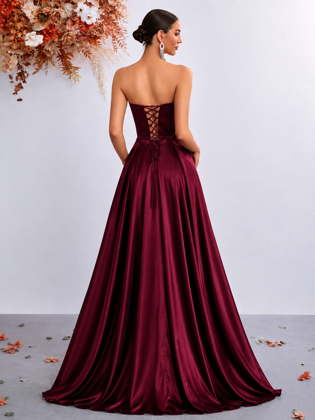 Strapless Satin A-Line Evening Gown (Maroon) (Retail)