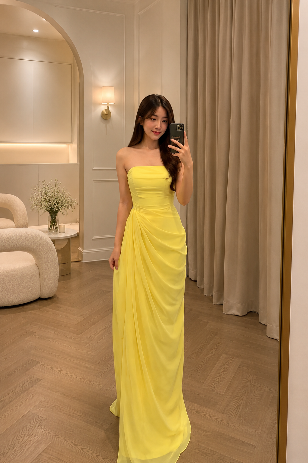 Aurora Yellow Draped Evening Gown (Yellow) (Make To Order)