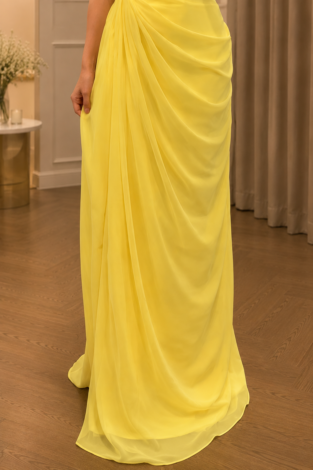Aurora Yellow Draped Evening Gown (Yellow) (Make To Order)