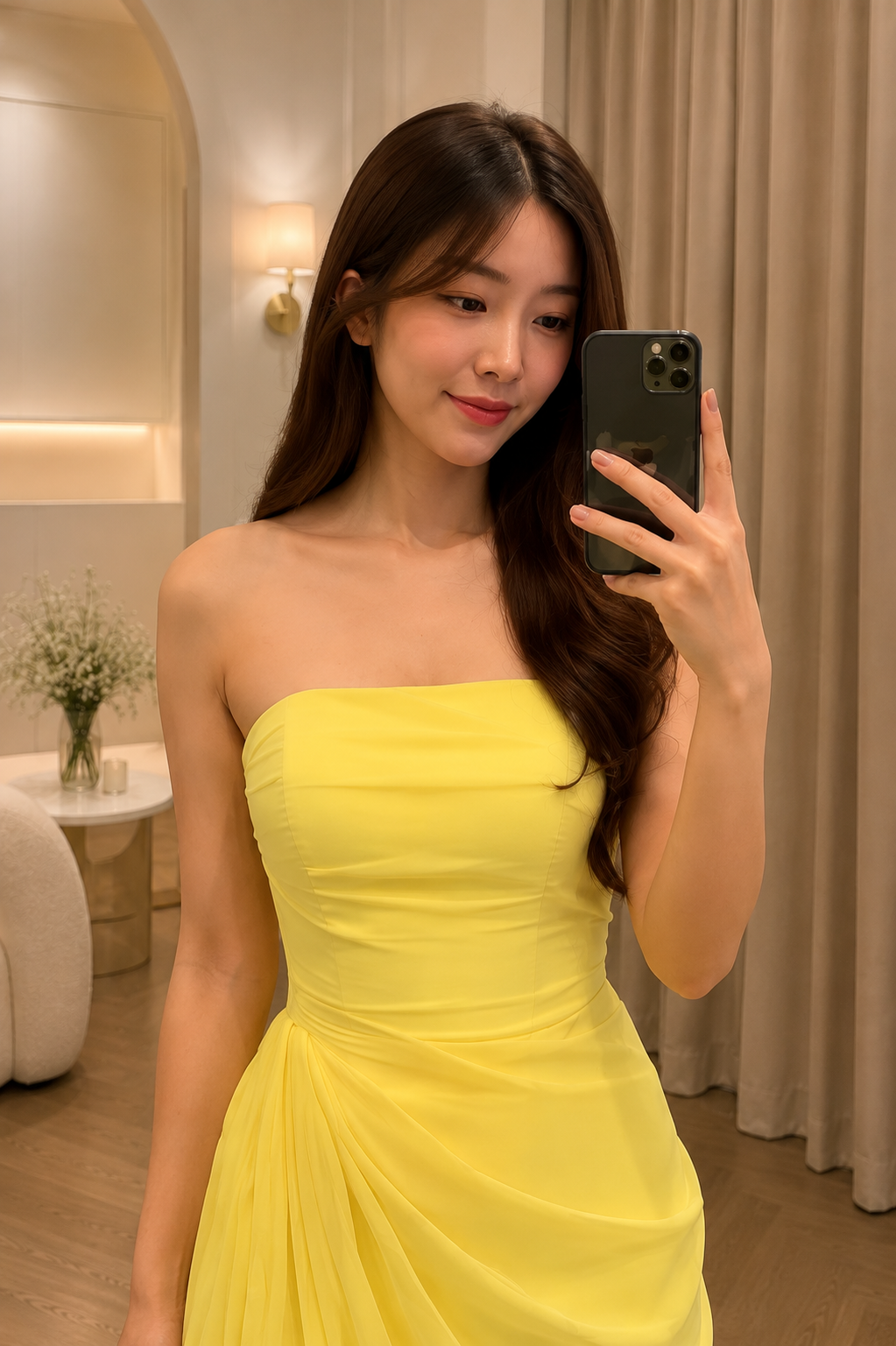Aurora Yellow Draped Evening Gown (Yellow) (Make To Order)