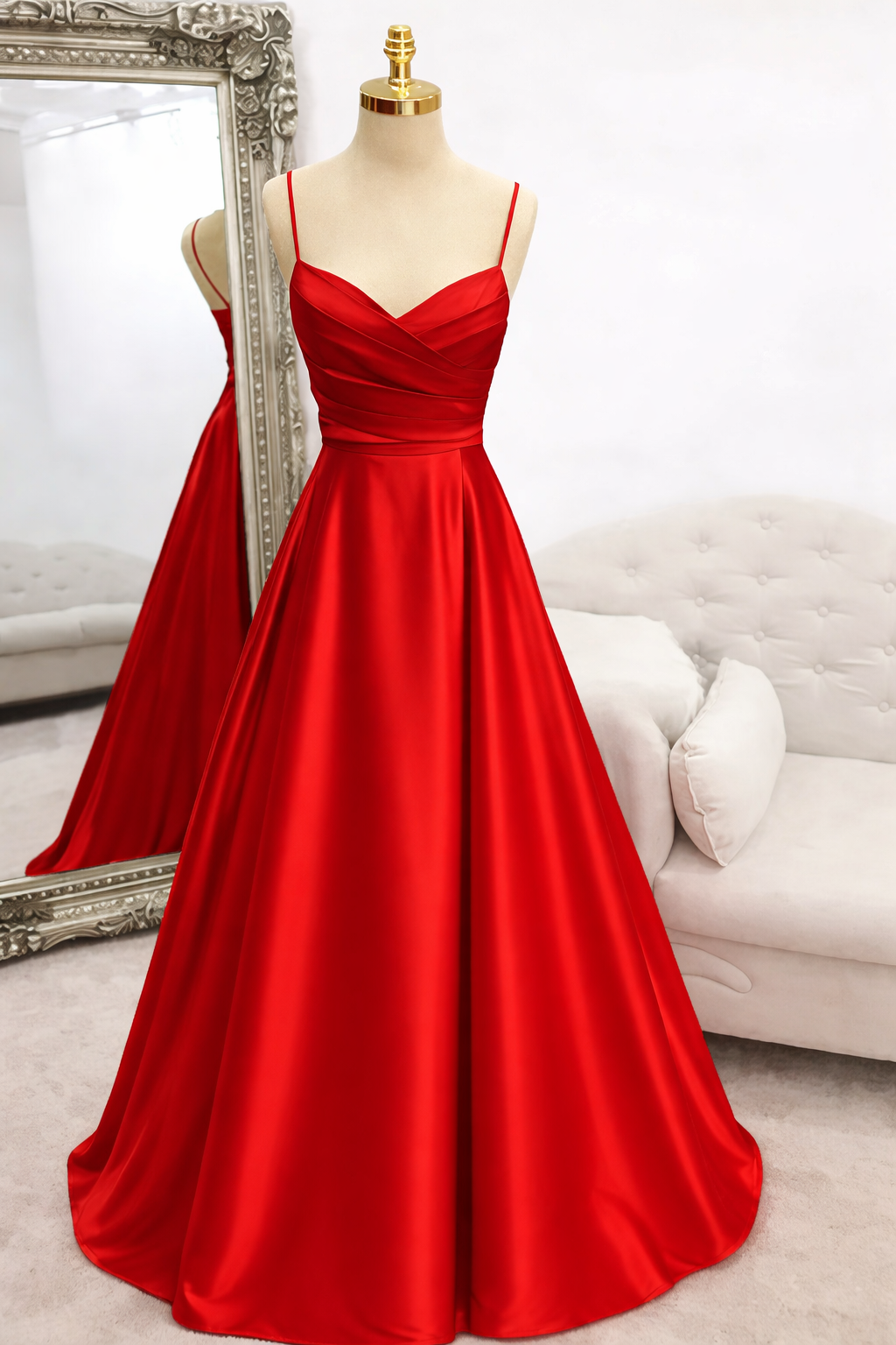 Simple Spaghetti Pleated Design Trail Gown (Retail)