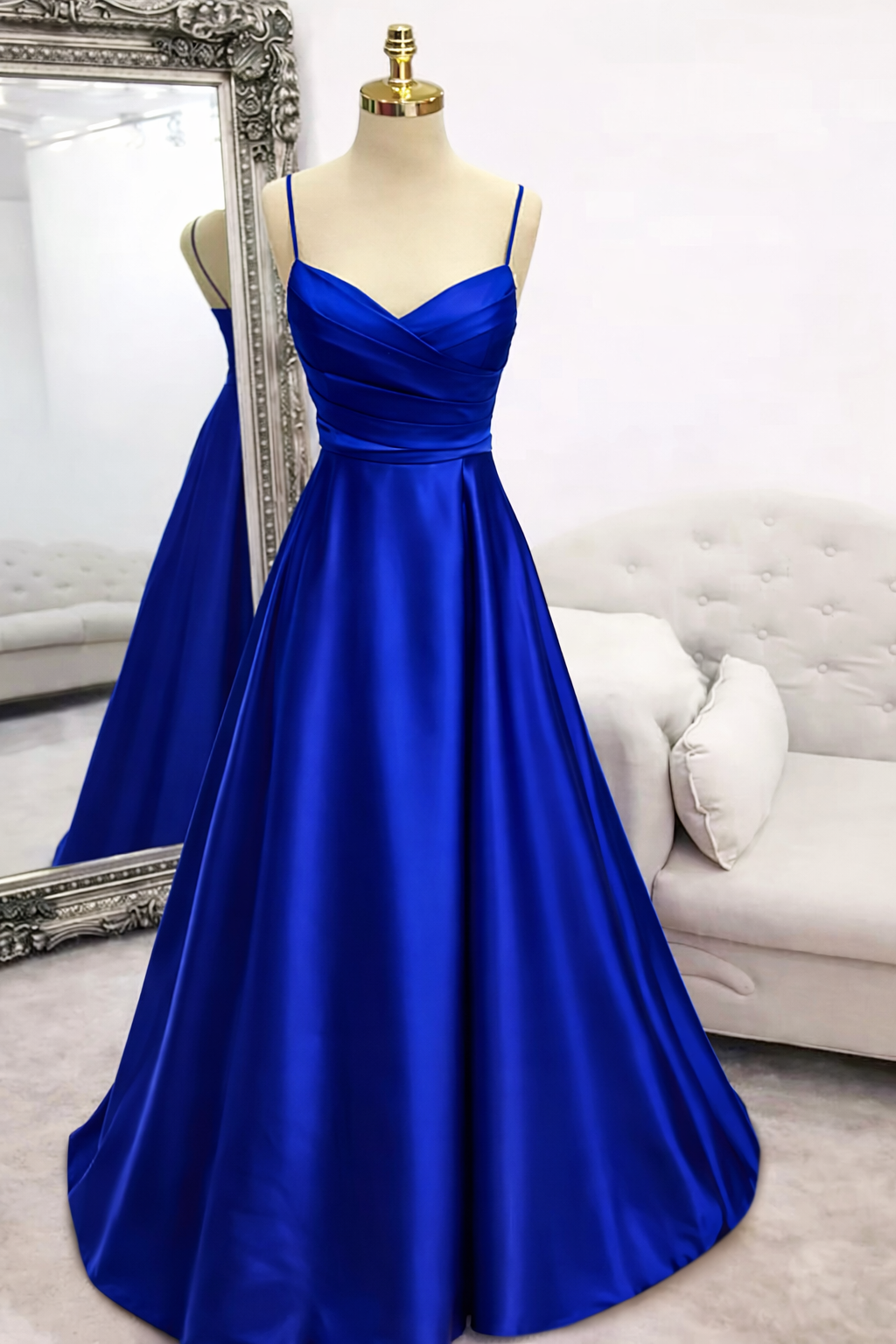 Simple Spaghetti Pleated Design Trail Gown (Retail)
