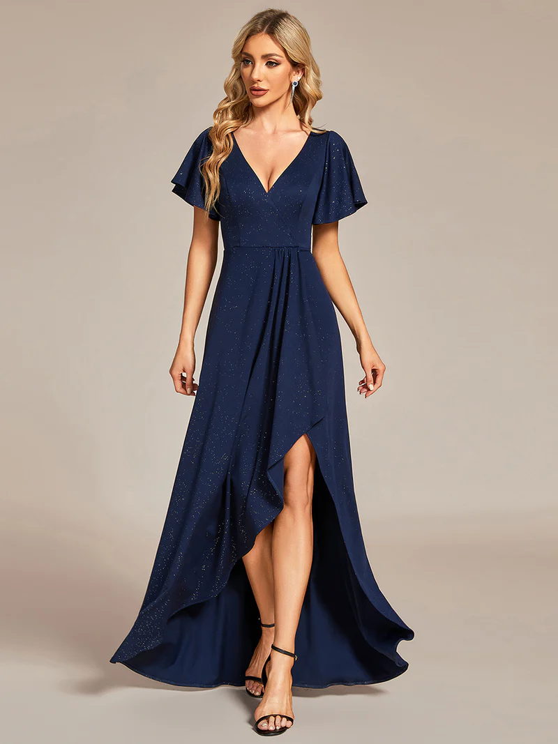 Shiny Sleeve with Irregular Length Evening Dress (Retail)