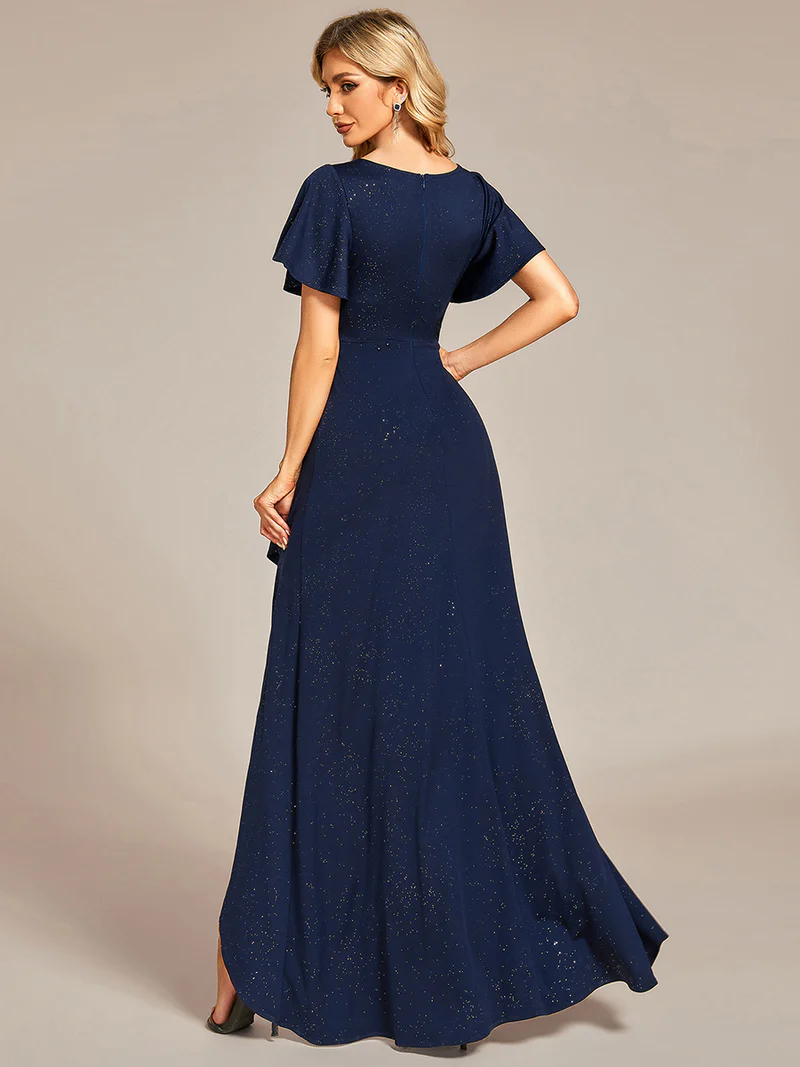 Shiny Sleeve with Irregular Length Evening Dress (Made To Order)