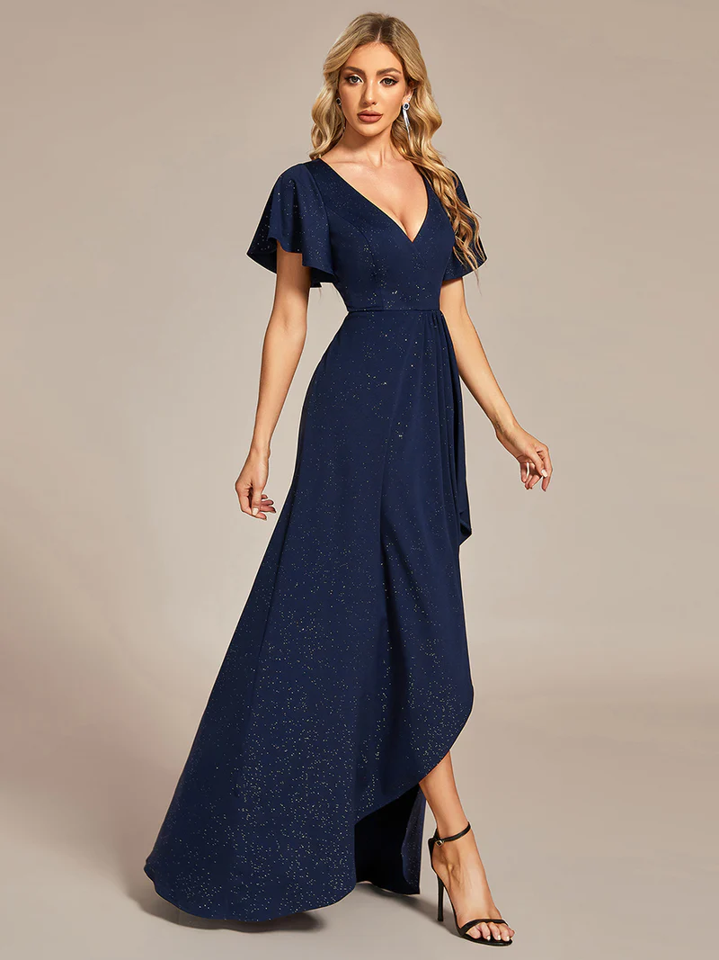 Shiny Sleeve with Irregular Length Evening Dress (Made To Order)