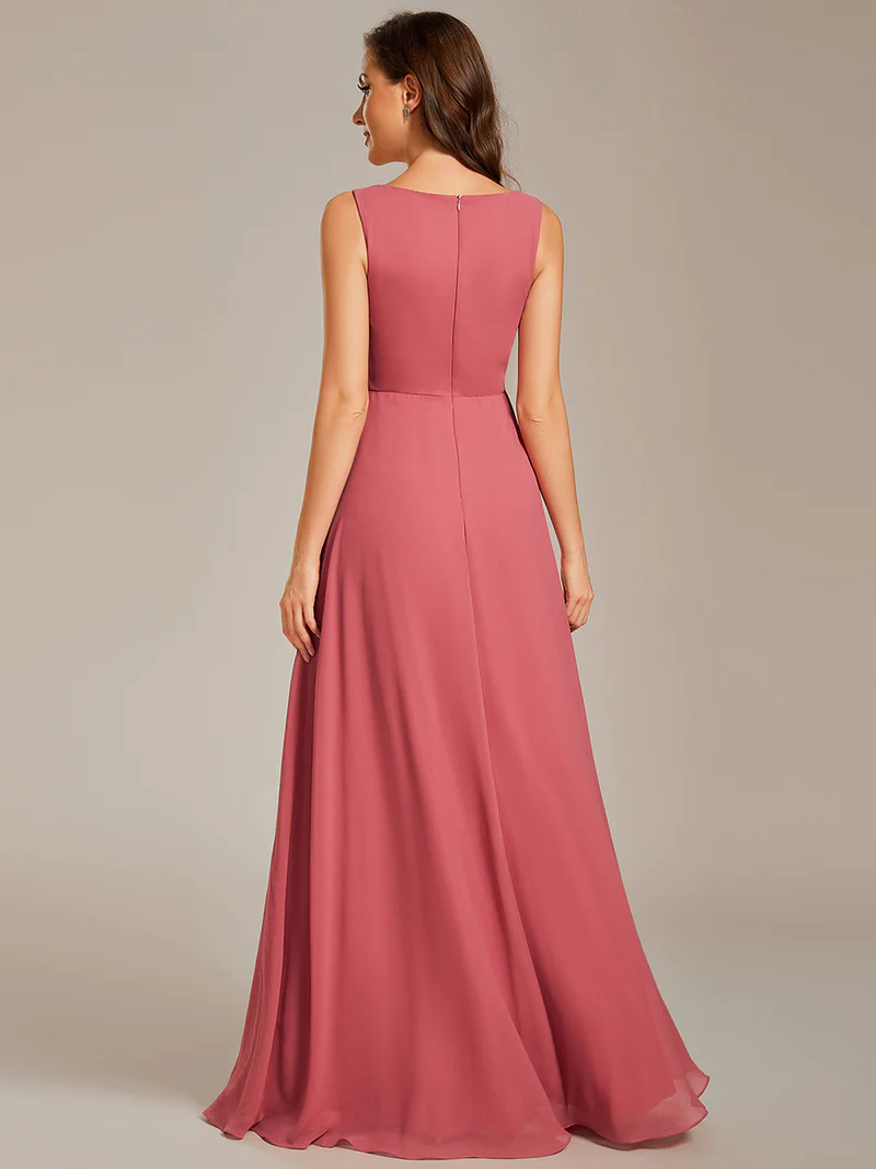 Ruched A-Line V Neck Appliques Evening Dresses (Cameo Brown) (Made To Order)