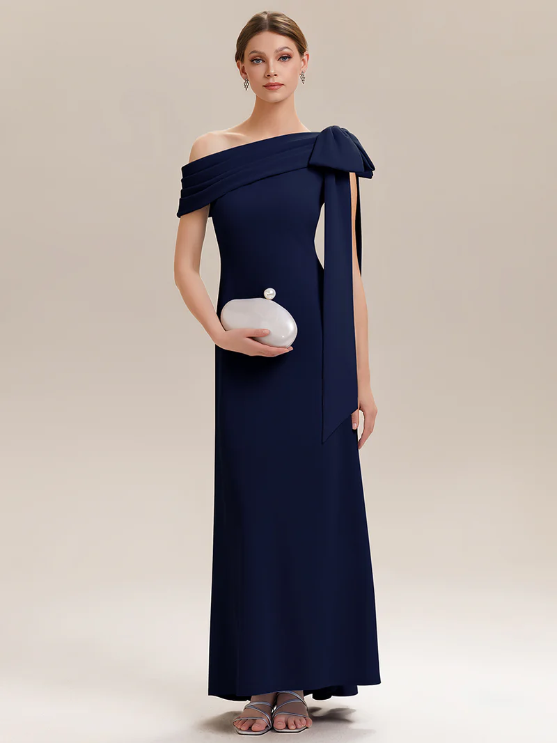 Asymmetrical Sleeveless High Stretch Sheath Evening Gown (Navy Blue) (Made To Order)