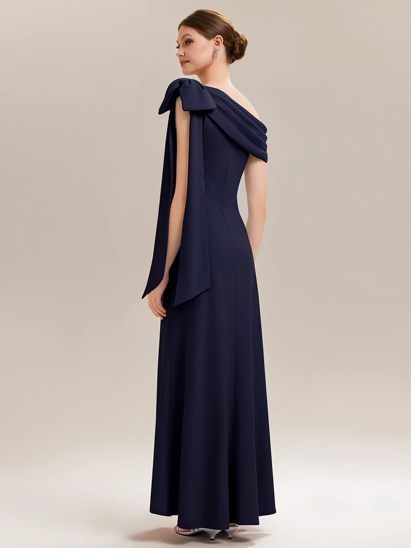 Asymmetrical Sleeveless High Stretch Sheath Evening Gown (Navy Blue) (Made To Order)