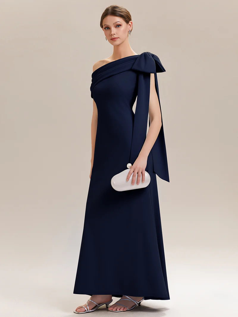 Asymmetrical Sleeveless High Stretch Sheath Evening Gown (Navy Blue) (Made To Order)