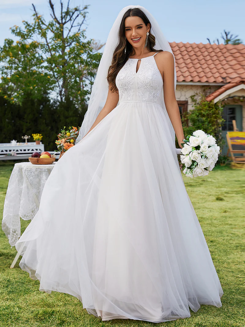 Halter Floral Lace A-Line Wedding ROM Gown (Retail)