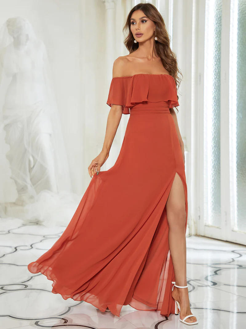 Off the shoulder store burnt orange dress