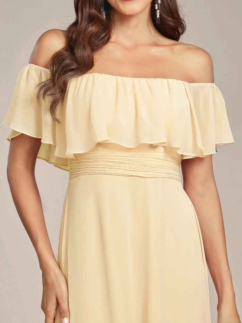 Off Shoulder Sleeveless Split Long Evening Dress (Yellow) (Retail)