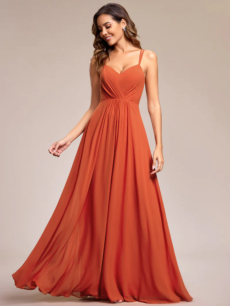 Lace V Back Chiffon A-line Evening Dress (Burnt Orange) (Made To Order)