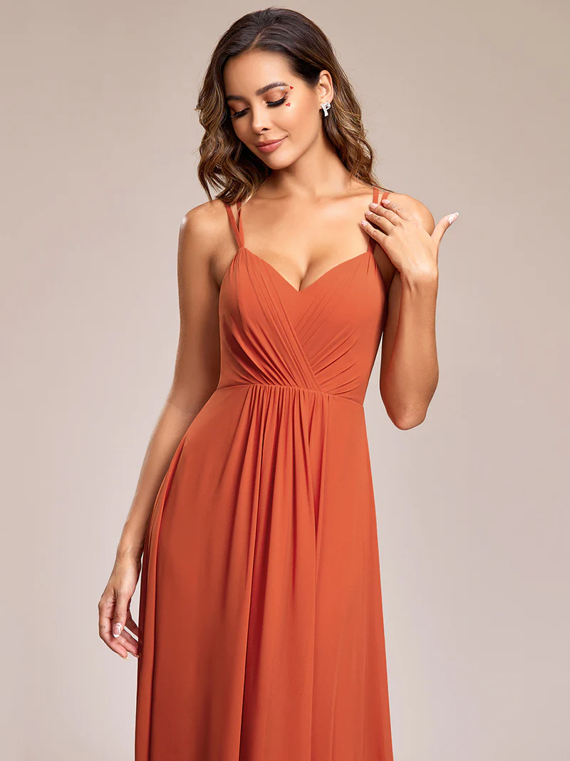 Lace V Back Chiffon A-line Evening Dress (Burnt Orange) (Made To Order)