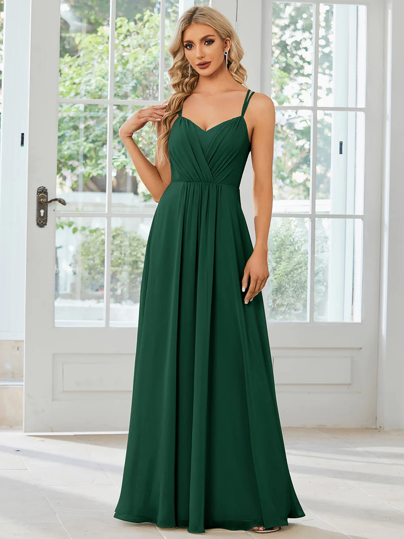 Lace V Back Chiffon A-line Evening Dress (Green) (Made To Order)
