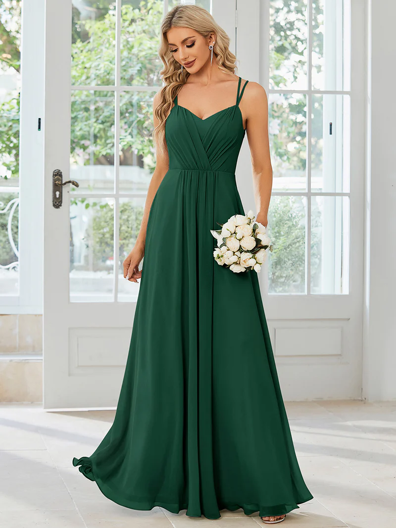 Lace V Back Chiffon A-line Evening Dress (Green) (Made To Order)